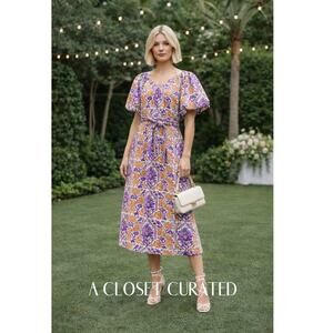 Rhode Augustina Cotton Midi Dress XS Purple NEW